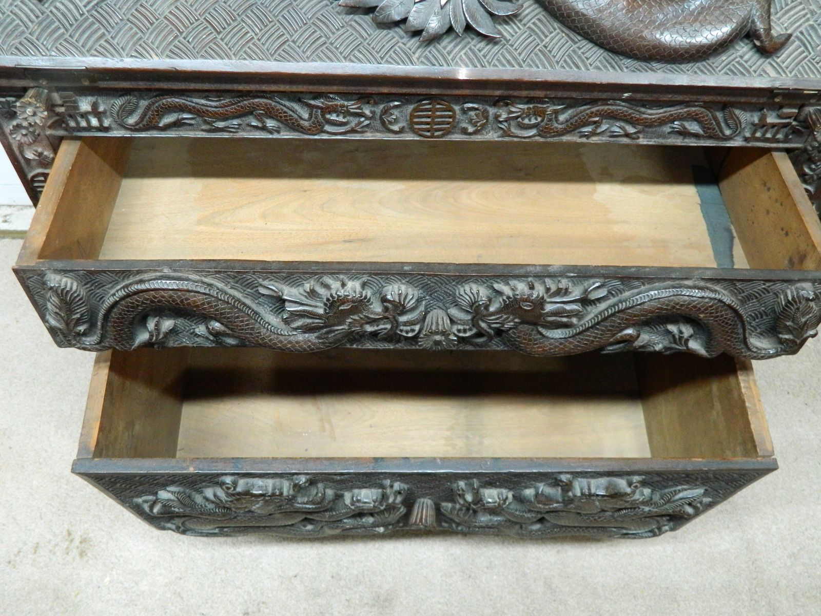 photo furniture Antique Chinese Dragon Carved Bureau
