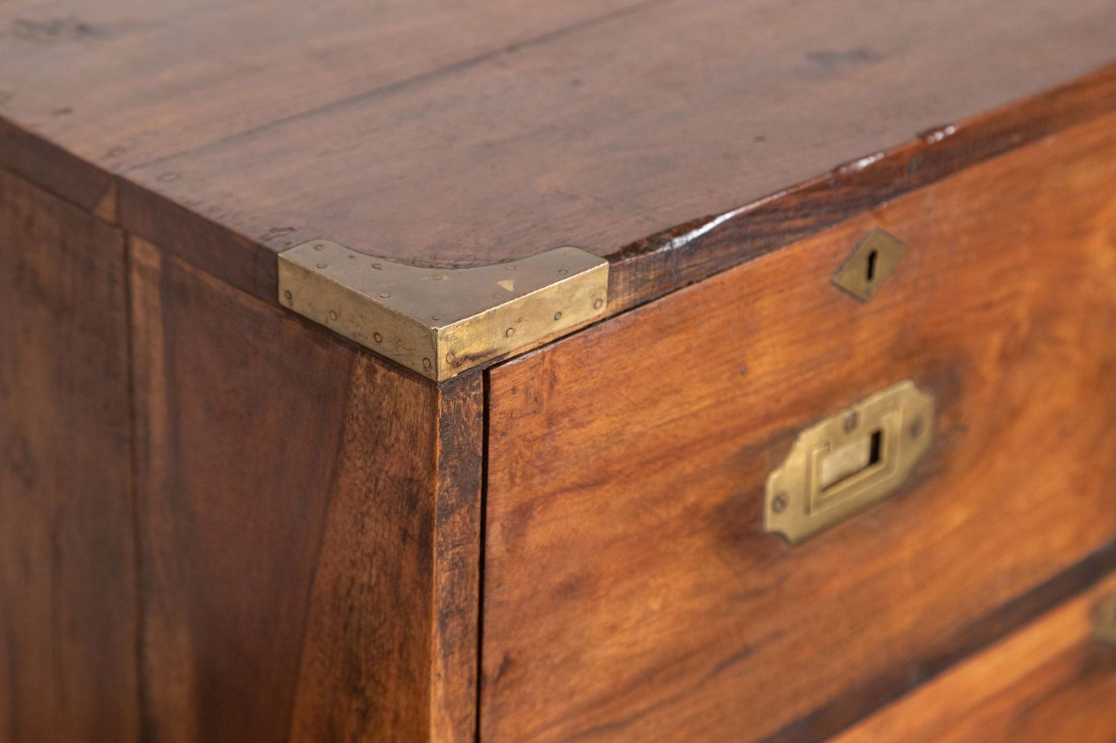 19thc English Walnut Campaign Chest Drawers photo vintage