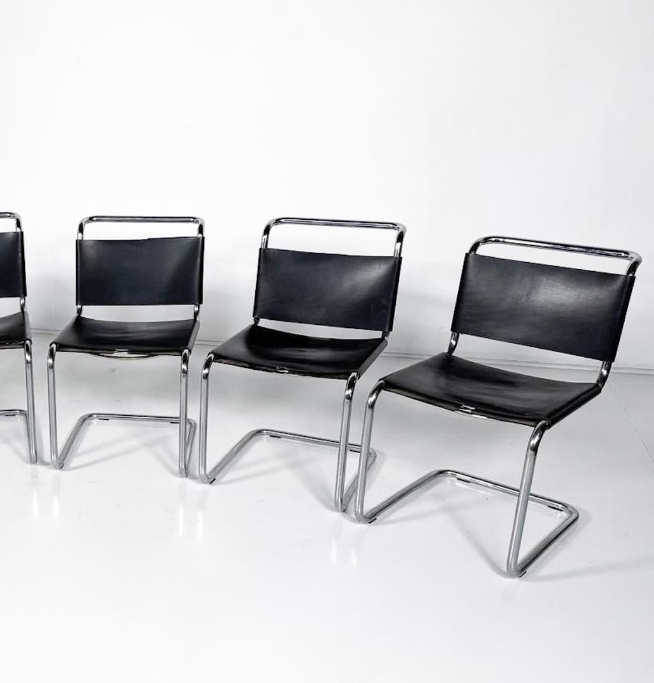 Set Of 6 Chairs Model B33 By Marcel Breuer, 1970s, Leather And Chrome photo furniture