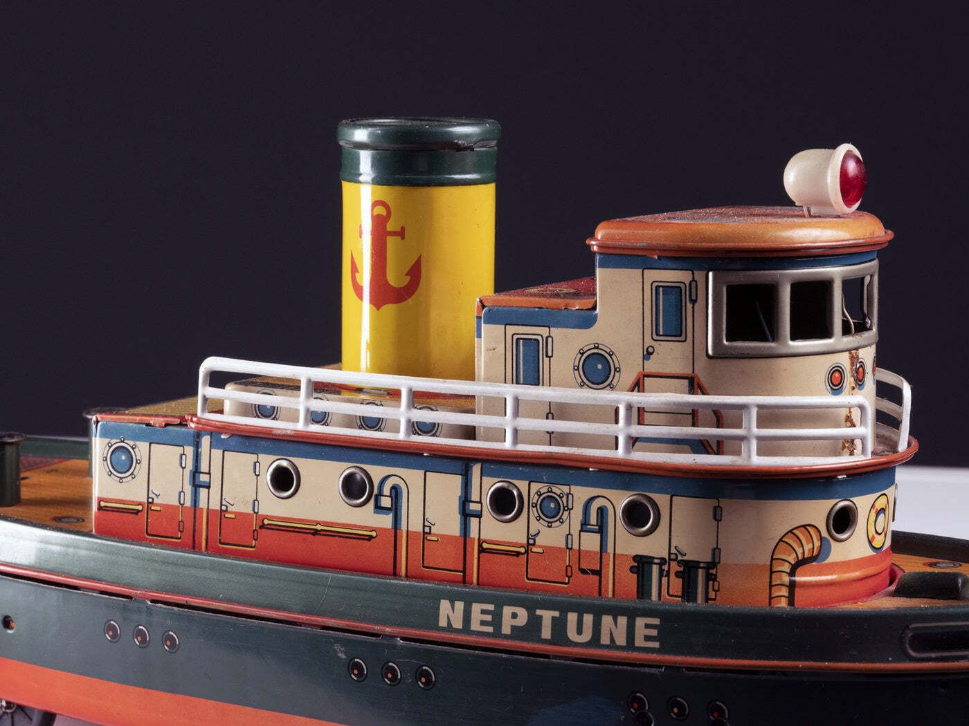 Tin Toy Tugboat, 1960s, Japan, Vintage photo Home Decor