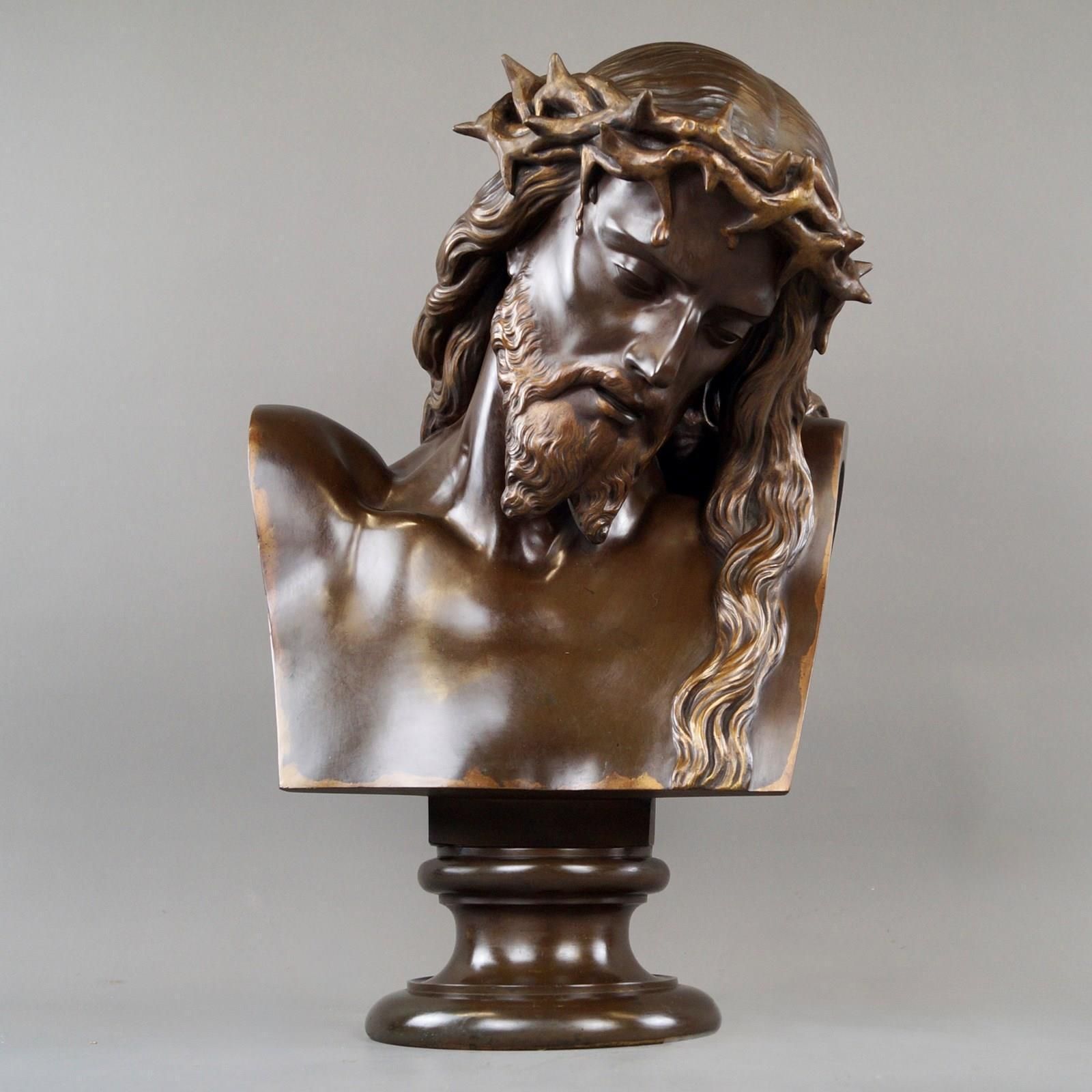 A Very Large French Patinated Bronze Bust Of Jesus Christ photo vinterior