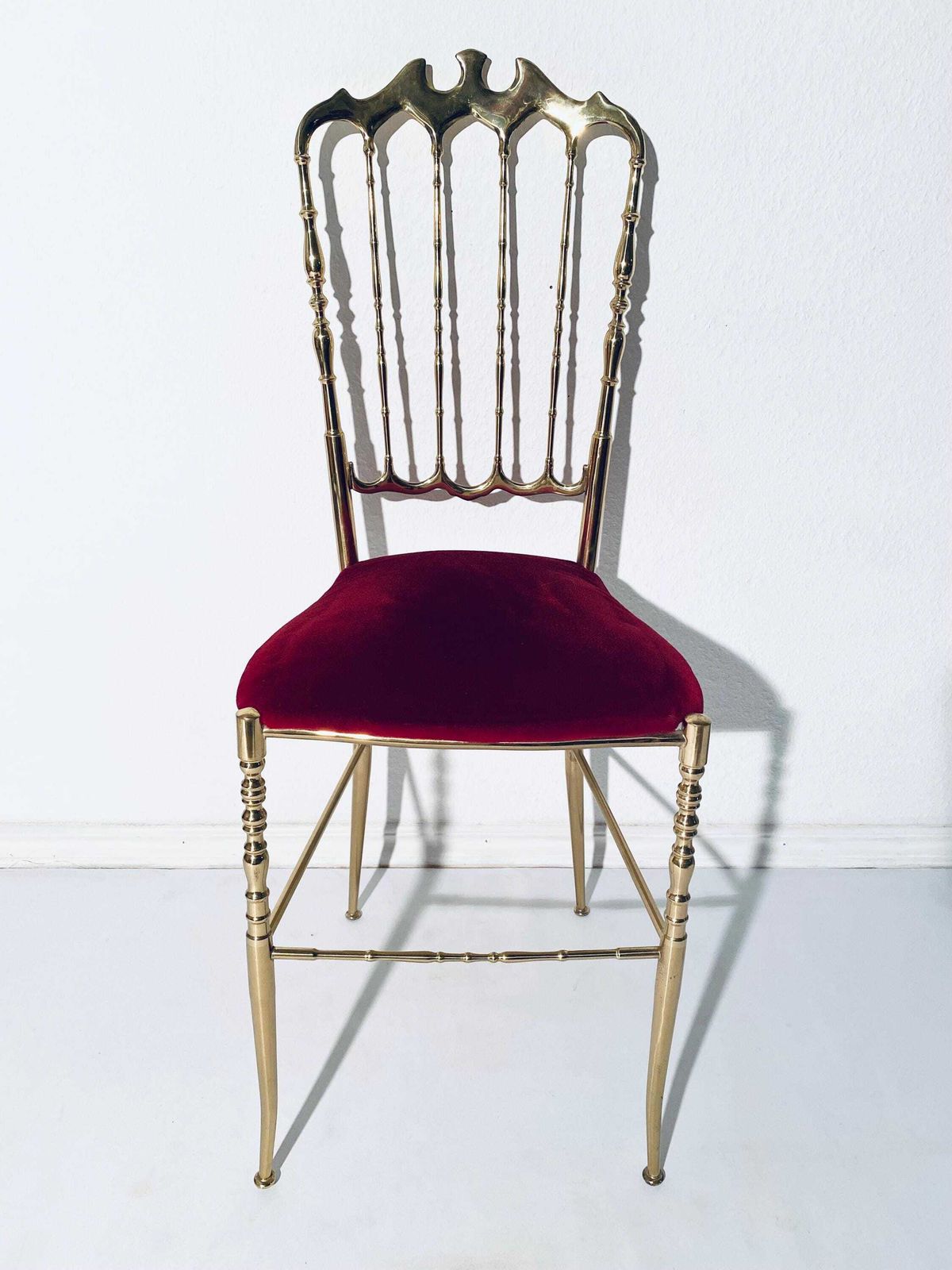 1950s Italian Chiavari Giuseppe Gaetano Descalzi Ornate Brass Red Velvet Chair / Vintage Decorative Side Chair / Mid Century Furniture photo furniture
