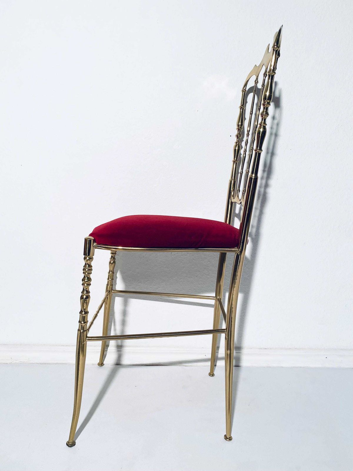 photo for sale 1950s Italian Chiavari Giuseppe Gaetano Descalzi Ornate Brass Red Velvet Chair / Vintage Decorative Side Chair / Mid Century Furniture