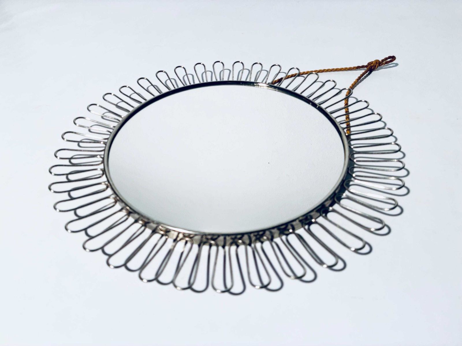 Round Sunbeam Metal Circular Mirror / 1960s Mid Century Vintage Decor photo for sale