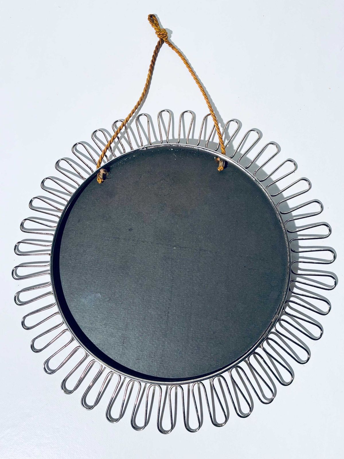 photo for sale Round Sunbeam Metal Circular Mirror / 1960s Mid Century Vintage Decor