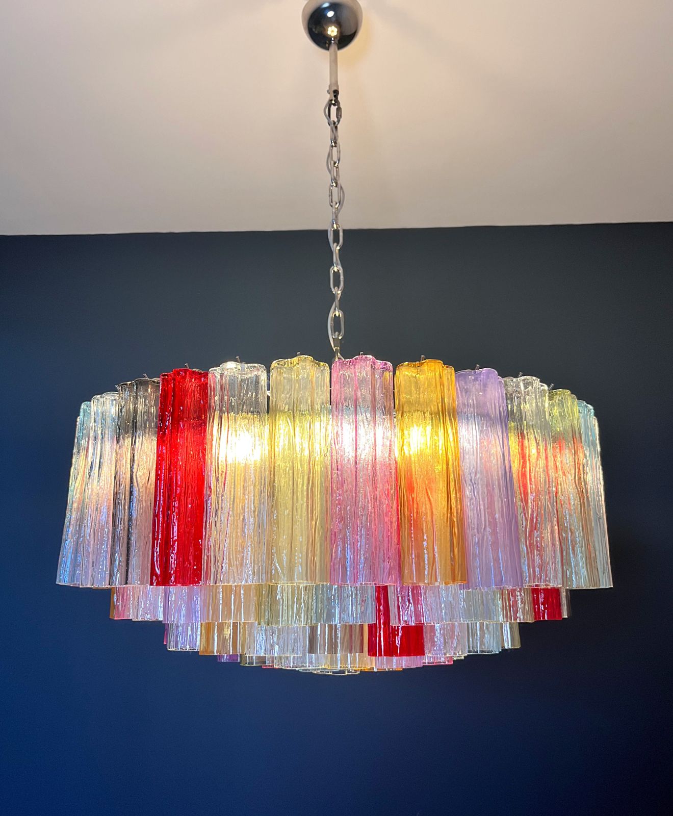 Lighting Large Murano Glass Chandelier  101 Multicolored Tube Glasses photo