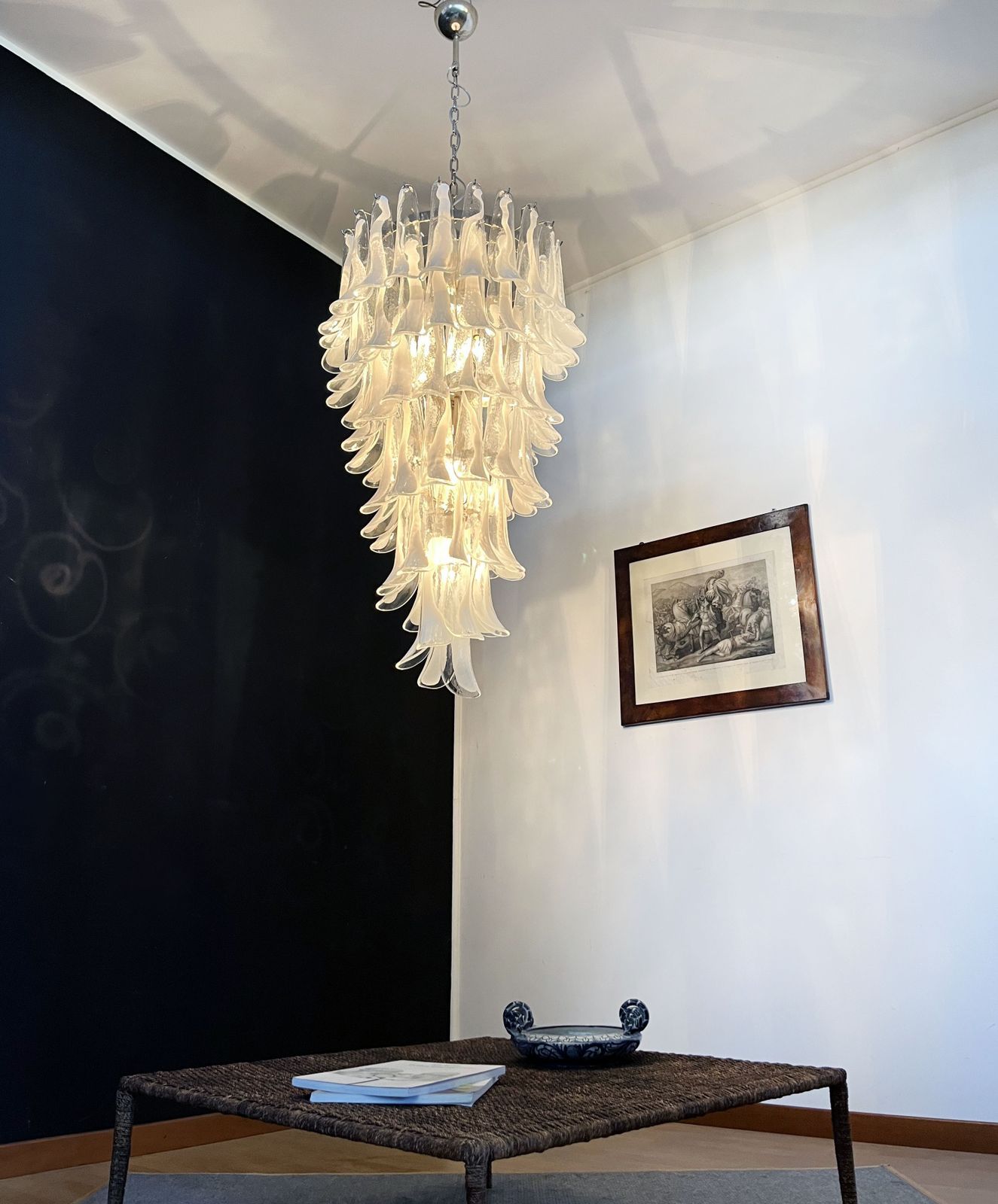 photo for sale Huge Italian Murano Glass Spiral Chandelier   83 White Glass Petals