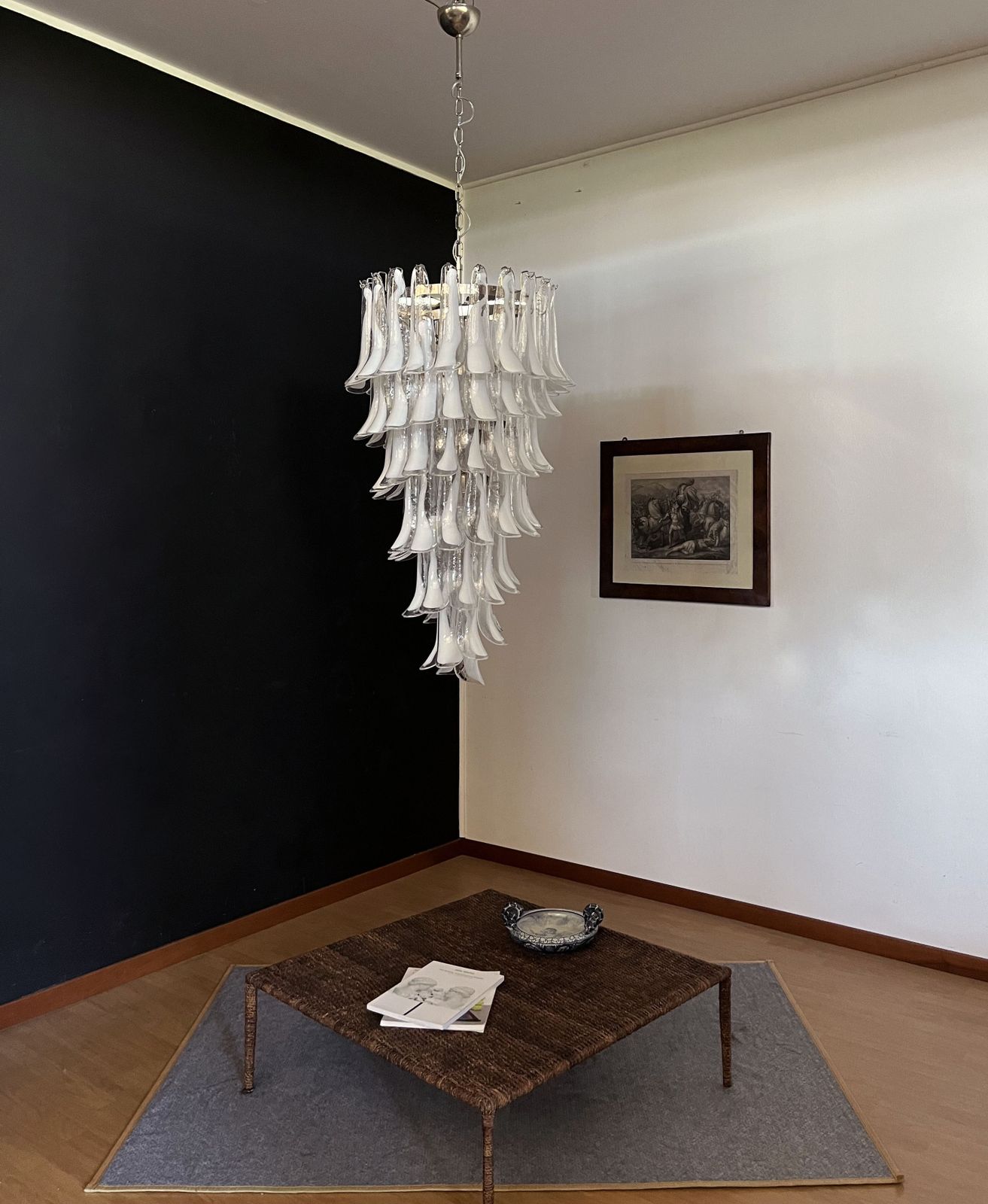 Lighting Huge Italian Murano Glass Spiral Chandelier   83 White Glass Petals photo