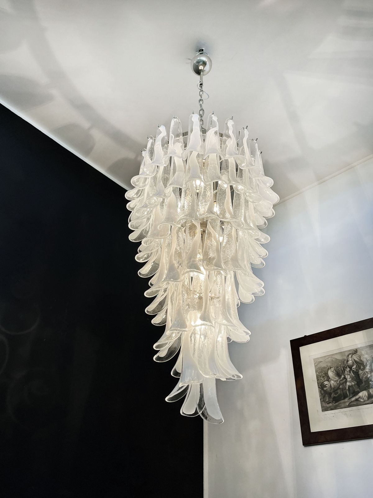 photo buy Huge Italian Murano Glass Spiral Chandelier   83 White Glass Petals
