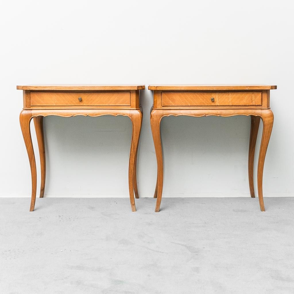 Pair Of Vintage Wooden Bedside Tables From The 1950s. photo for sale