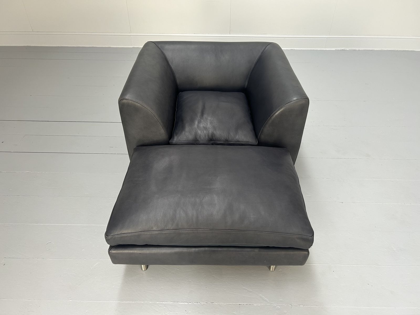 Scp “Woodgate” Armchair & Footstool/Ottoman – In Navy Blue Leather photo 2400.0