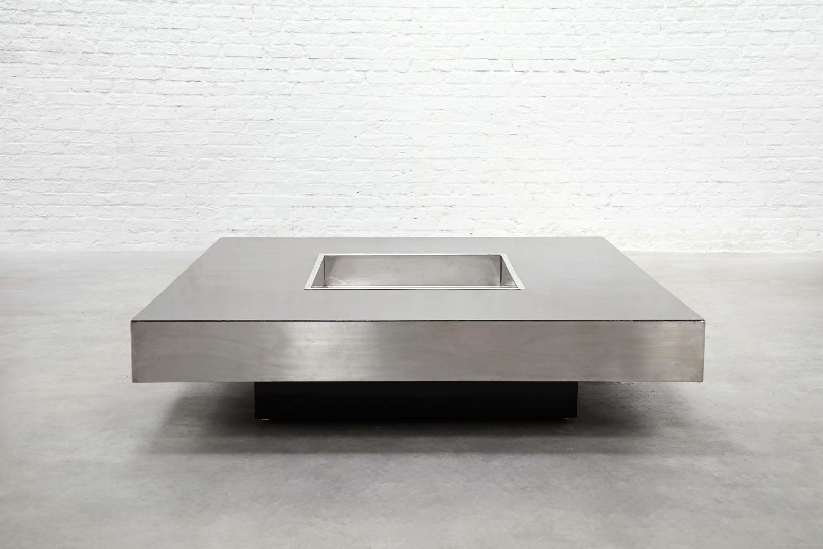 Chrome Coffee Table With Integrated Bar In The Style Of Willy Rizzo, 1970s photo vintage