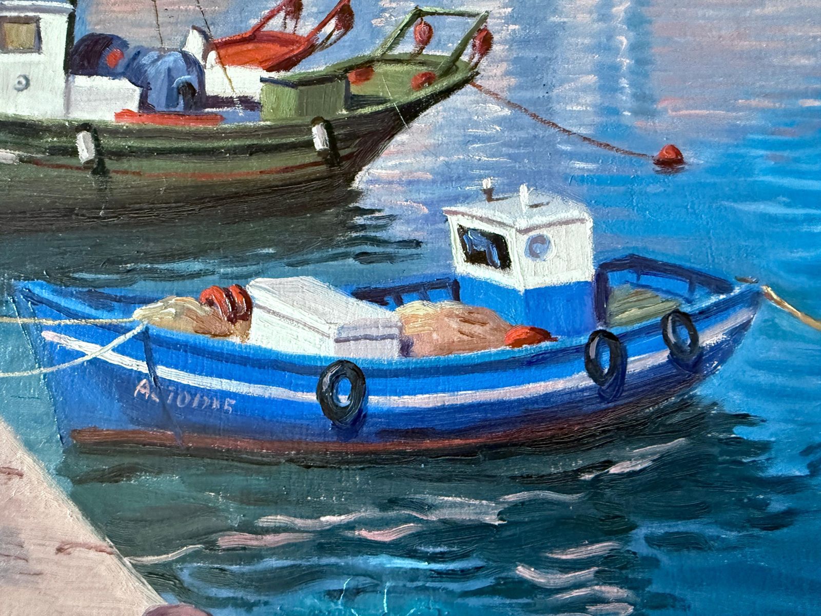 Francesc Torneró Gómez Port Of Cambrils, Spain, Oil On Canvas Painting, Spanish Mediterranean Seascape C.1970 photo Art