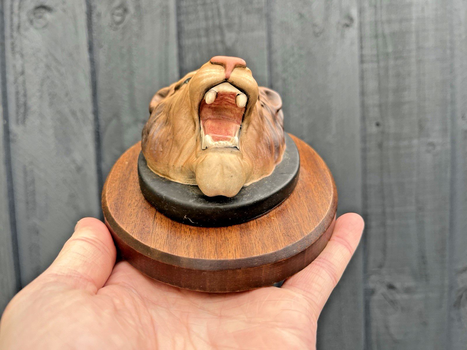 Rare Beswick Matt Lion Mask Head Wall Plaque Teak Mounted Wild Animals Series photo vintage