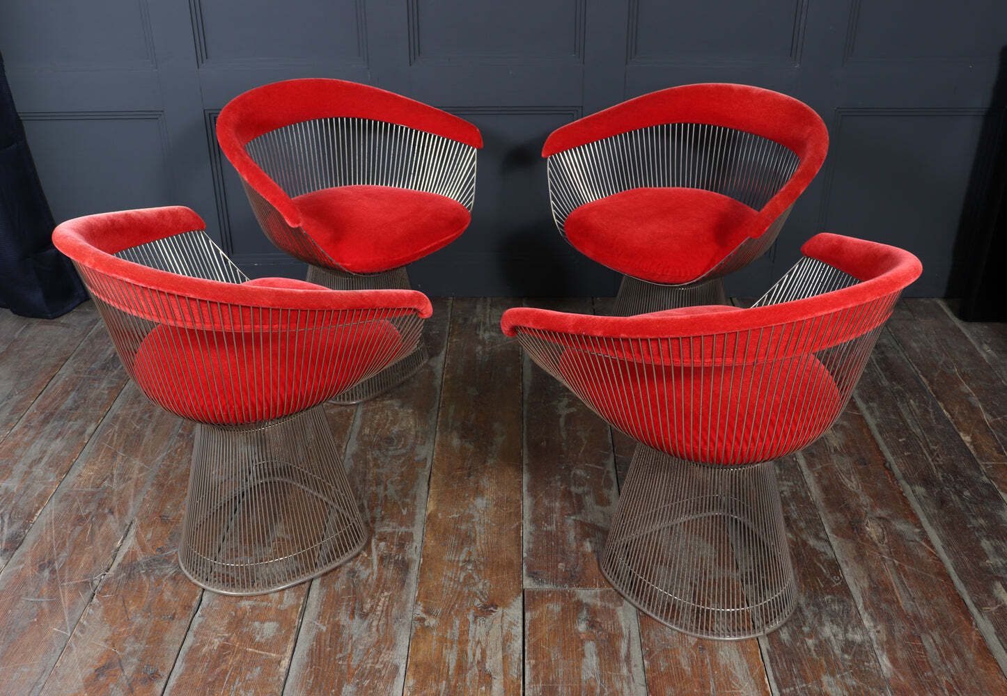 Set Of Four Warren Platner Dining Armchairs For Knoll, 1960s photo vinterior
