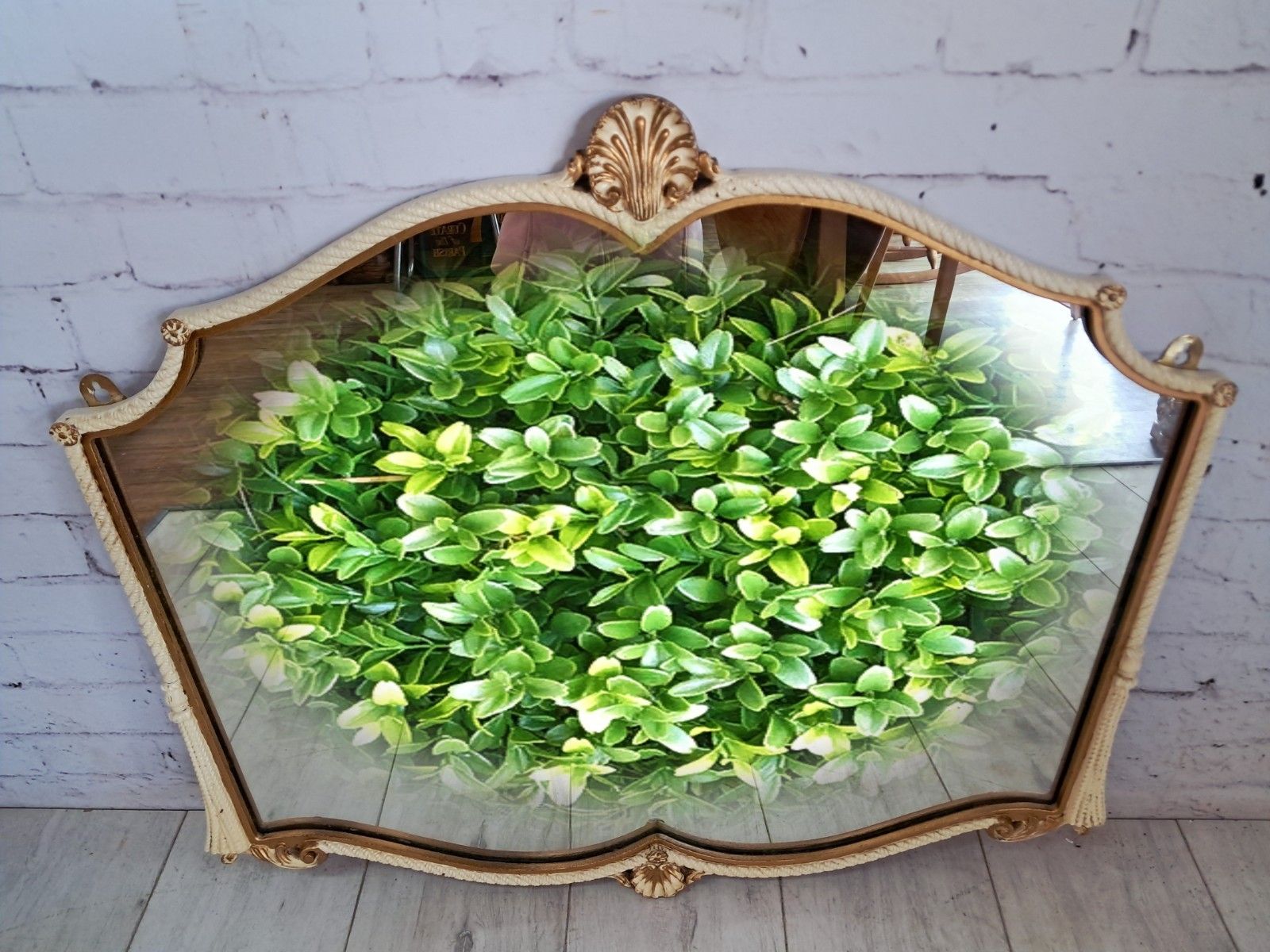 Home Decor Antique Mirror French Louis Style Cream Gold Gilt Vintage Wall Mirror 1960 photo