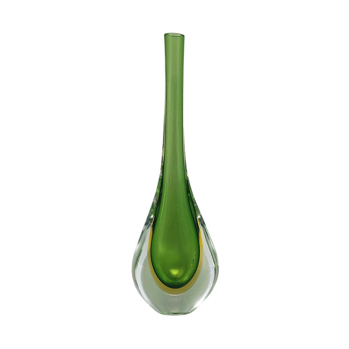 1960s Gorgeous Green And Yellow Vase By Flavio Poli