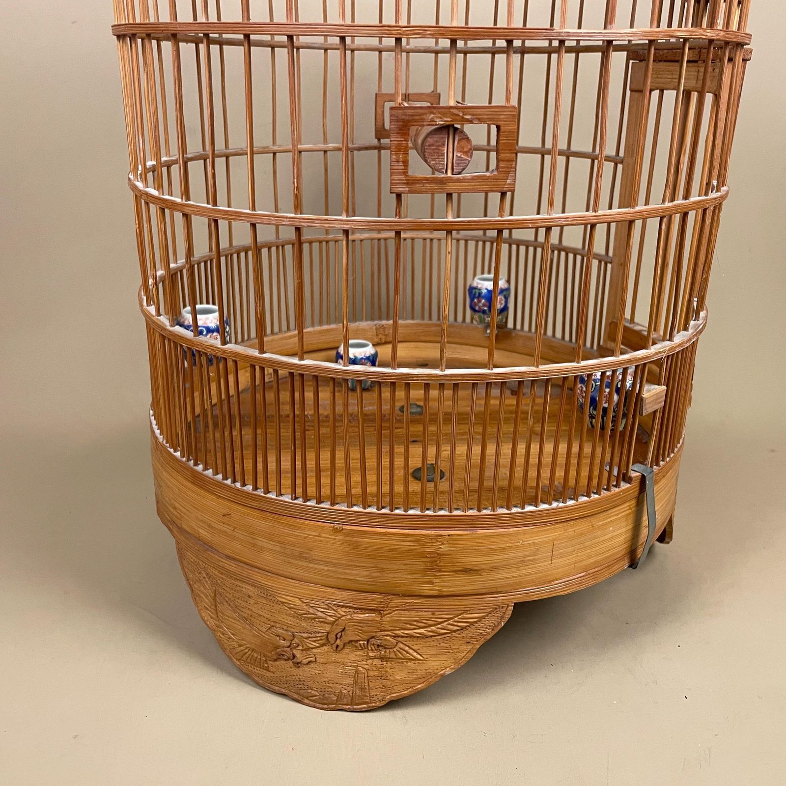 Wooden Decorative Oriental Bird Cage Wood House Japan Birdcage Vintage Asian Ceramic Pots Handmade Plant Holder Shop Display Hanging Antique photo vintage