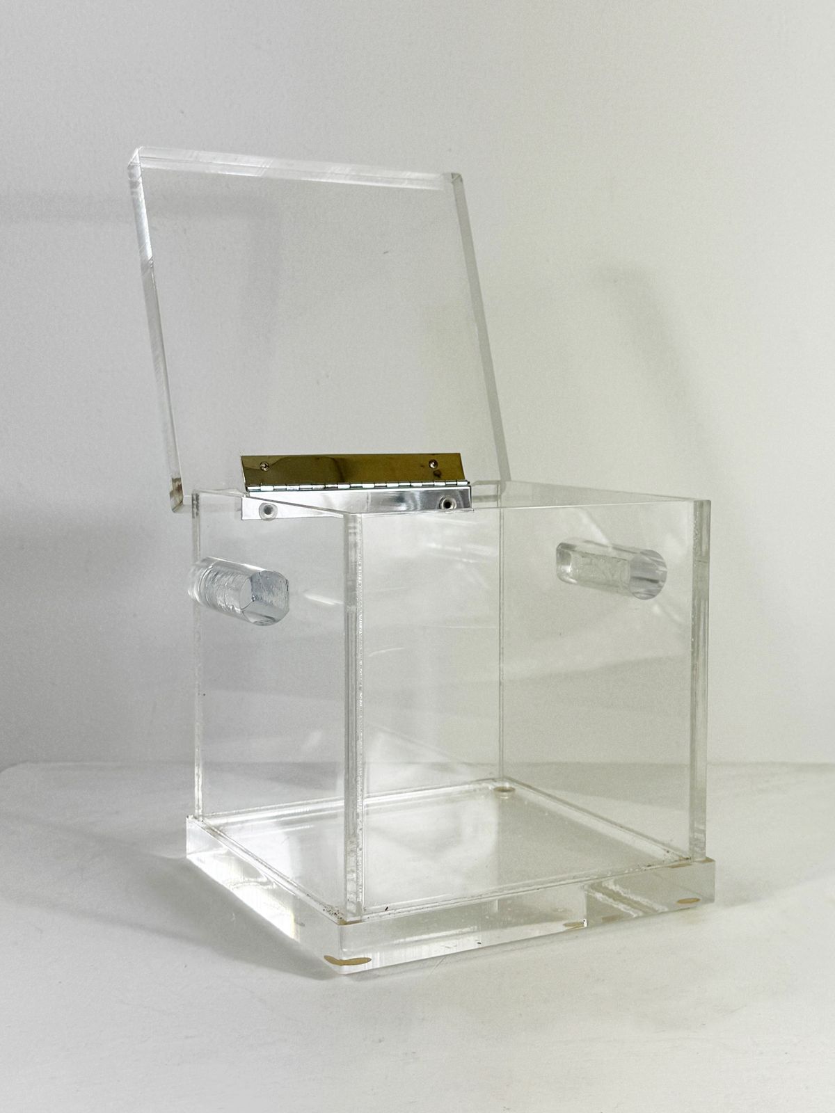 1970's Vintage Italian Lucite Cube Box Chrome Hinged Lid Alessandro Albrizzi photo Home Decor