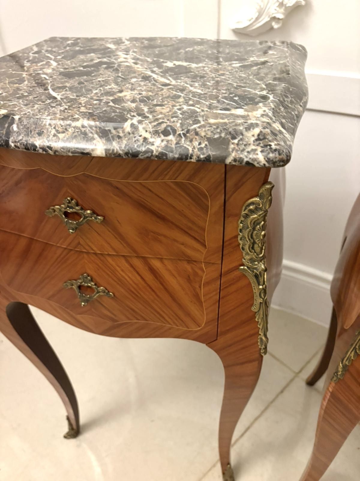photo vinterior Antique Pair Of Quality French Marble Top Side Cabinets