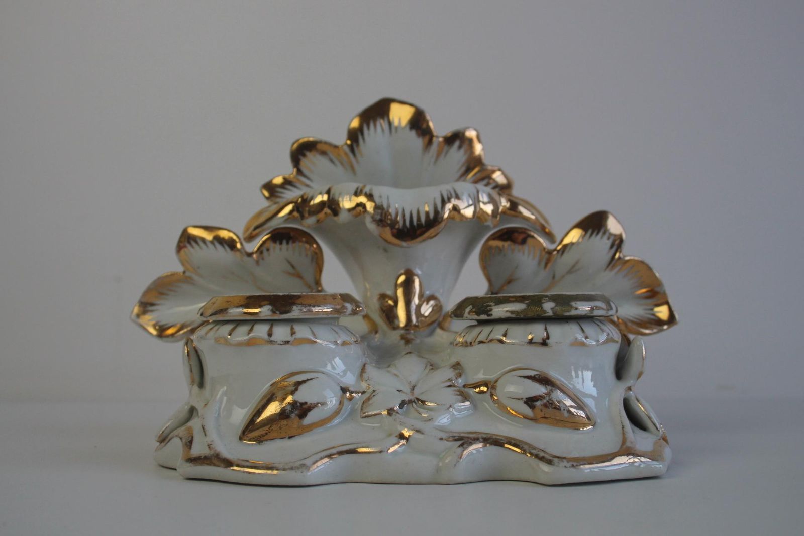 Antique Rare Porcelain Inkwell, Hand Painted, Gilded, Circa 1900's. photo for sale