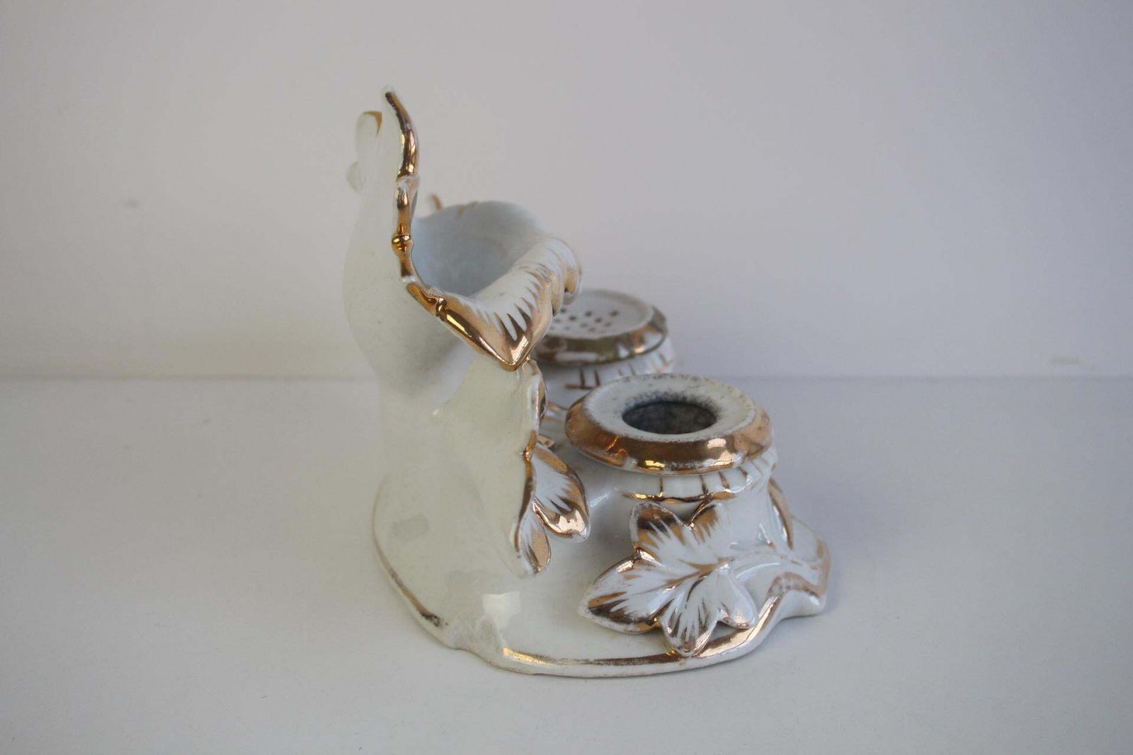 Antique Rare Porcelain Inkwell, Hand Painted, Gilded, Circa 1900's. photo vintage