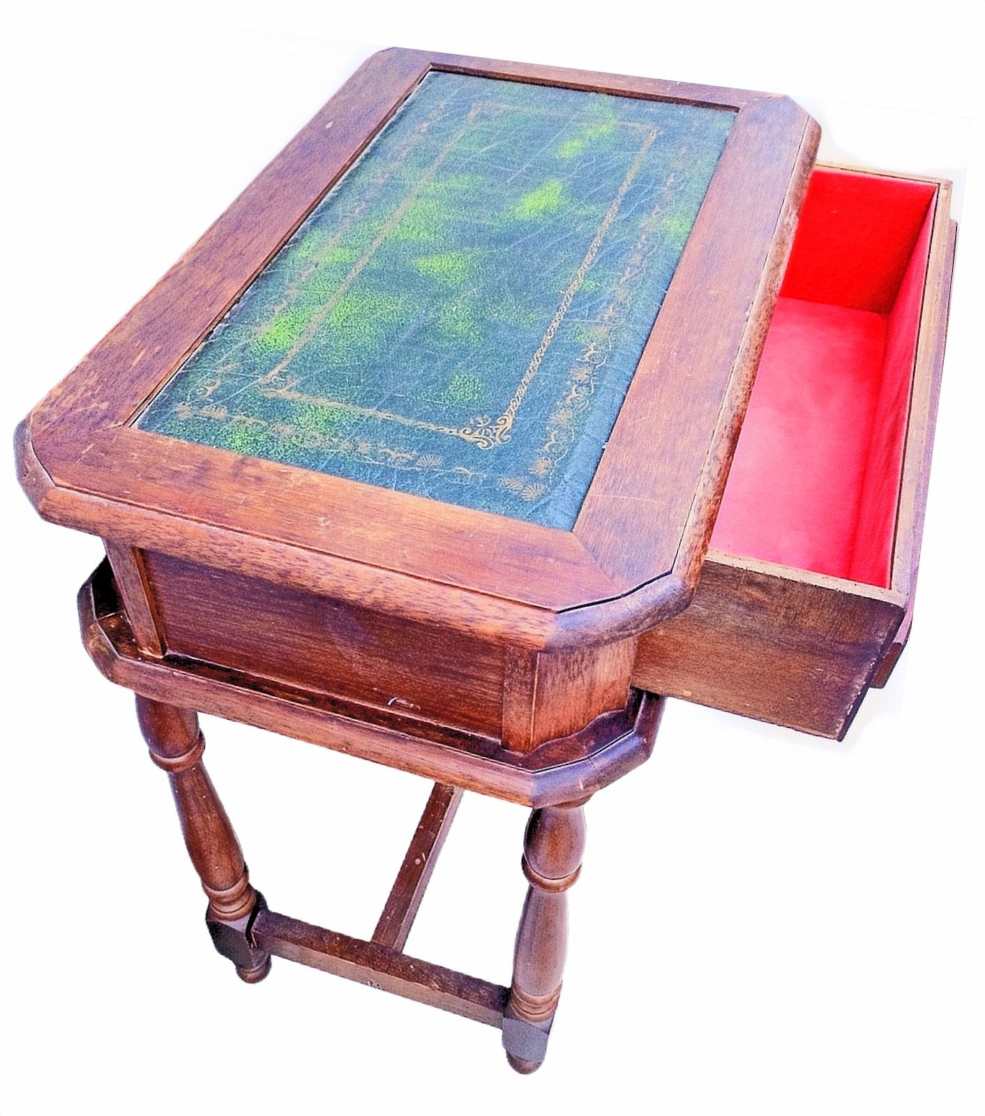 Classic Mahogany Inlaid Leather Lamp Table With Single Drawer photo for sale