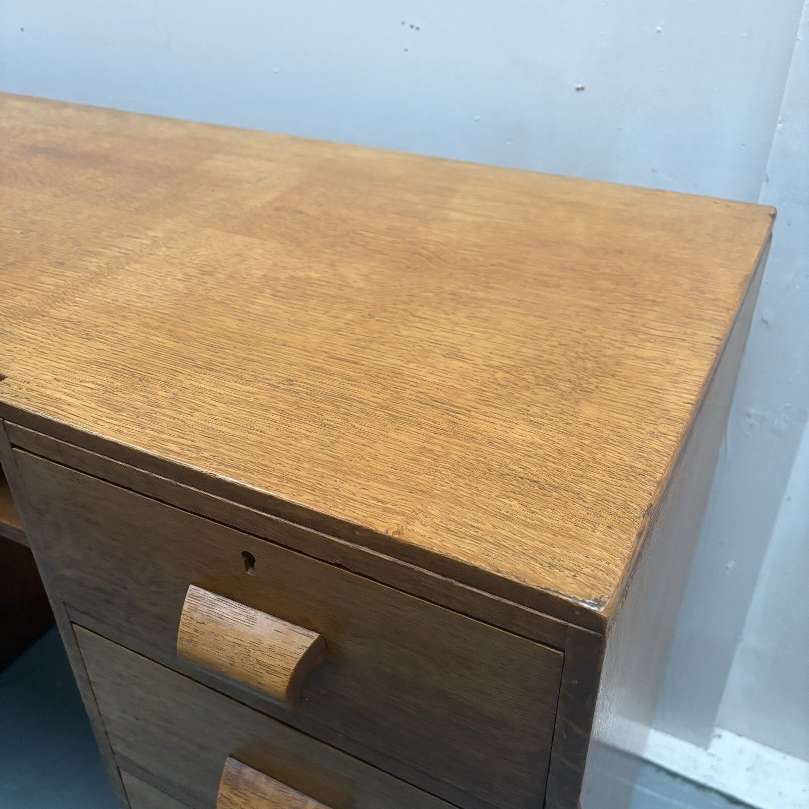 Late 1930s English Oak Art Deco Modernist Twin Pedestal Writing Desk photo buy