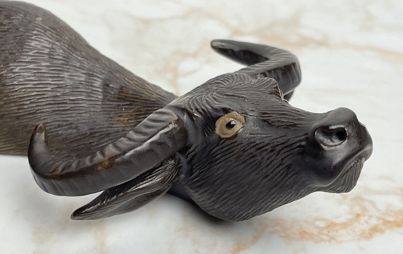 photo for sale Vintage Pair Mudman Chinese Shiwan Girl With Submerged Water Buffalo Figurines