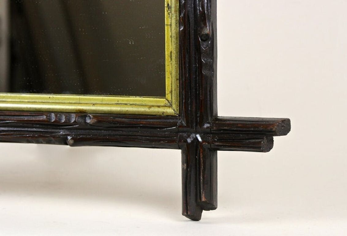 19th Century Black Forest Rustic Mirror, Gilt Bars   Hand Carved, At Ca. 1880 photo buy