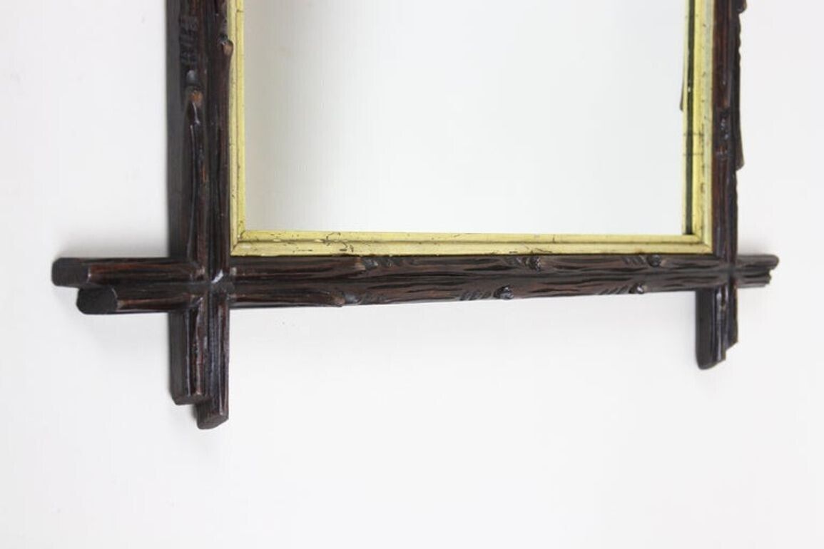 19th Century Black Forest Rustic Mirror, Gilt Bars   Hand Carved, At Ca. 1880 photo vintage