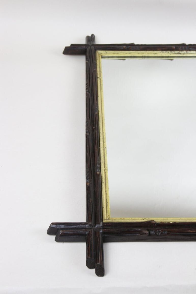 photo vinterior 19th Century Black Forest Rustic Mirror, Gilt Bars   Hand Carved, At Ca. 1880