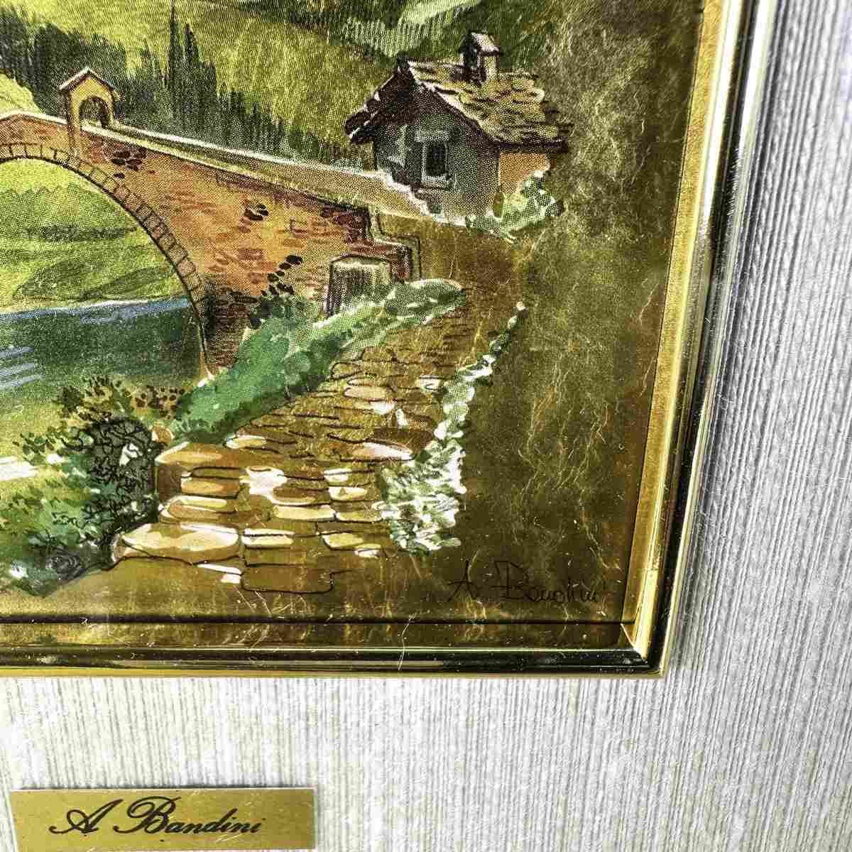 Pair Of Chromolithography Paintings On 23 Kt Gold Leaf, A.Bandini photo 66.0