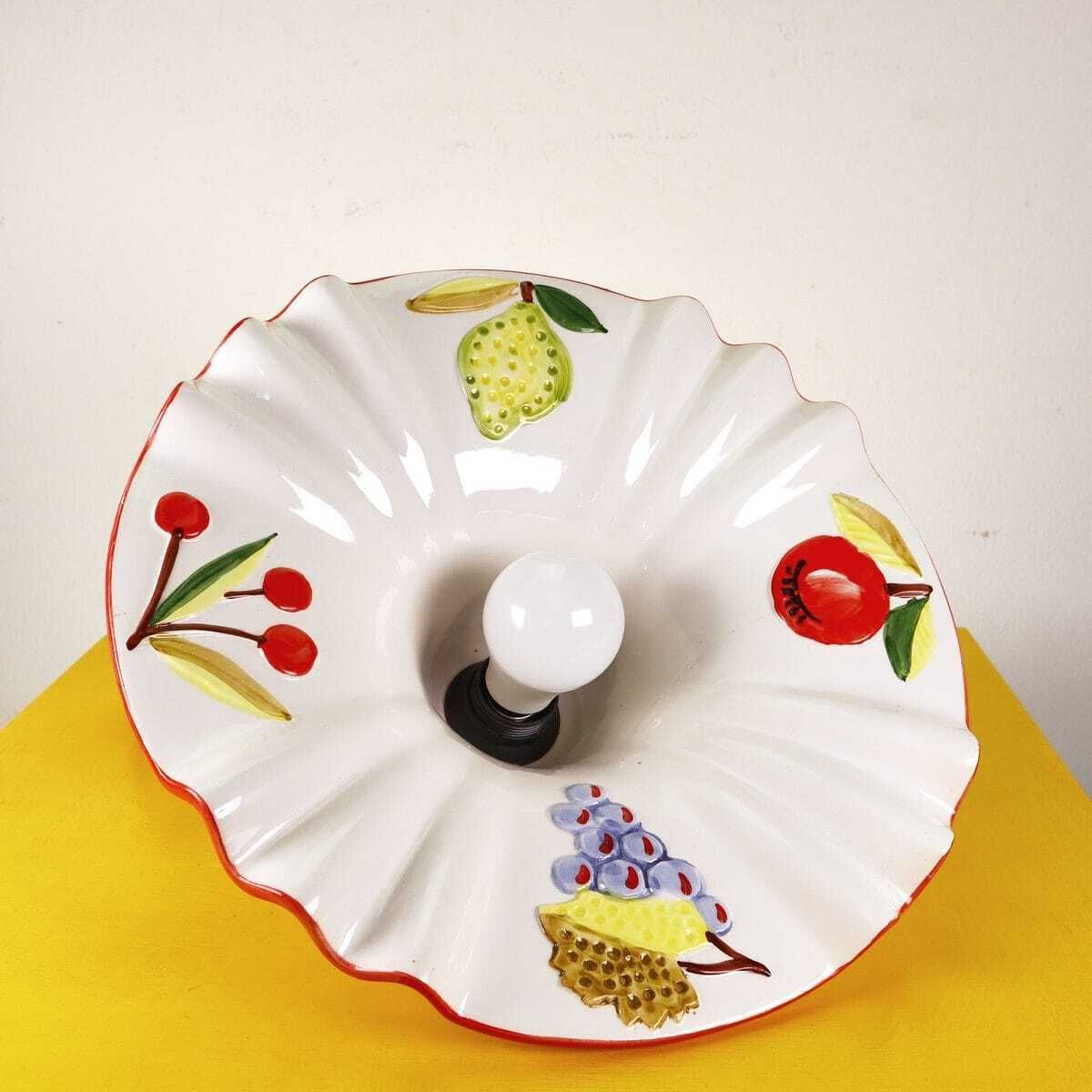 Vintage keramieken kroonluchter met fruitdecoratie photo for sale