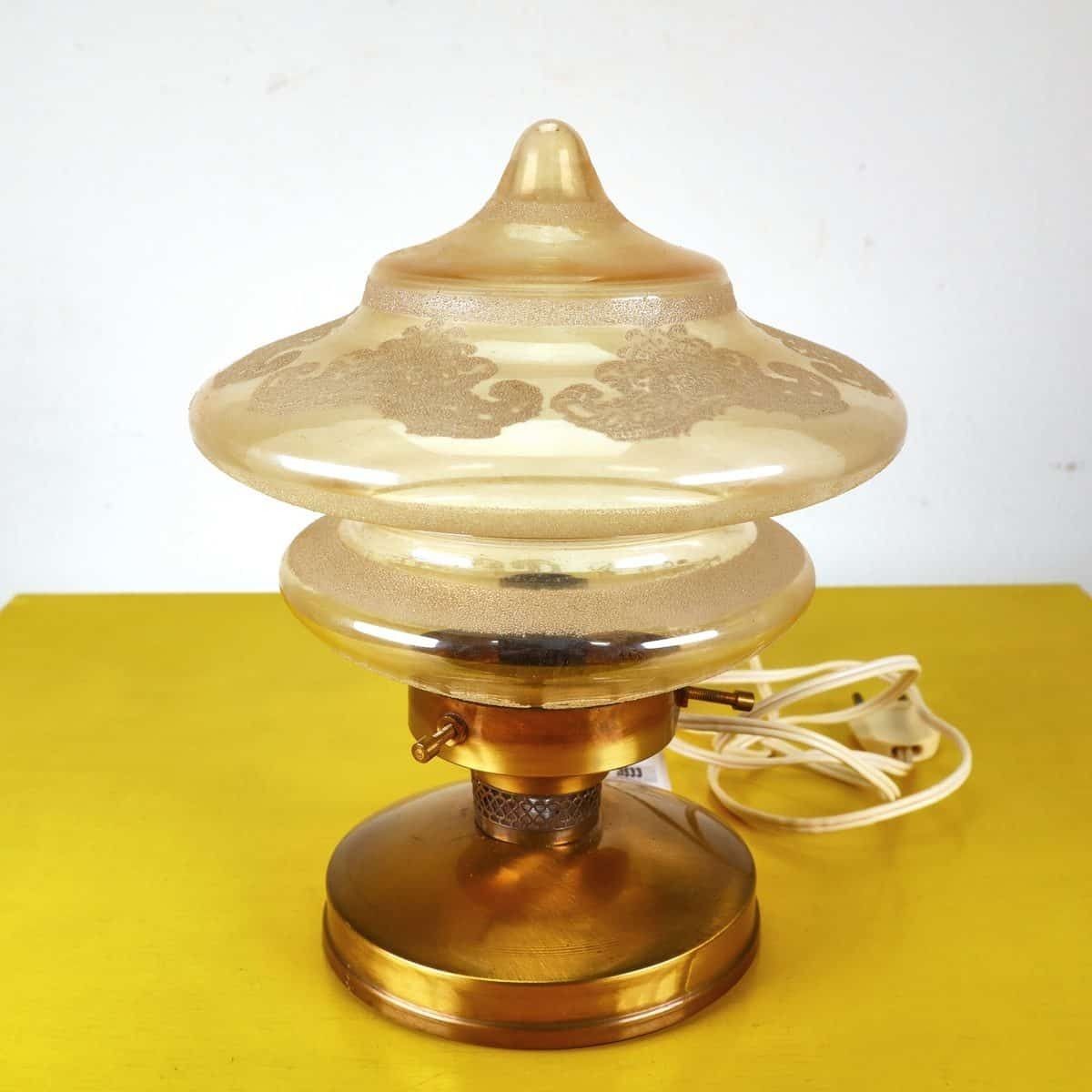 Vintage Table Lamp With Embossed Glass Decoration