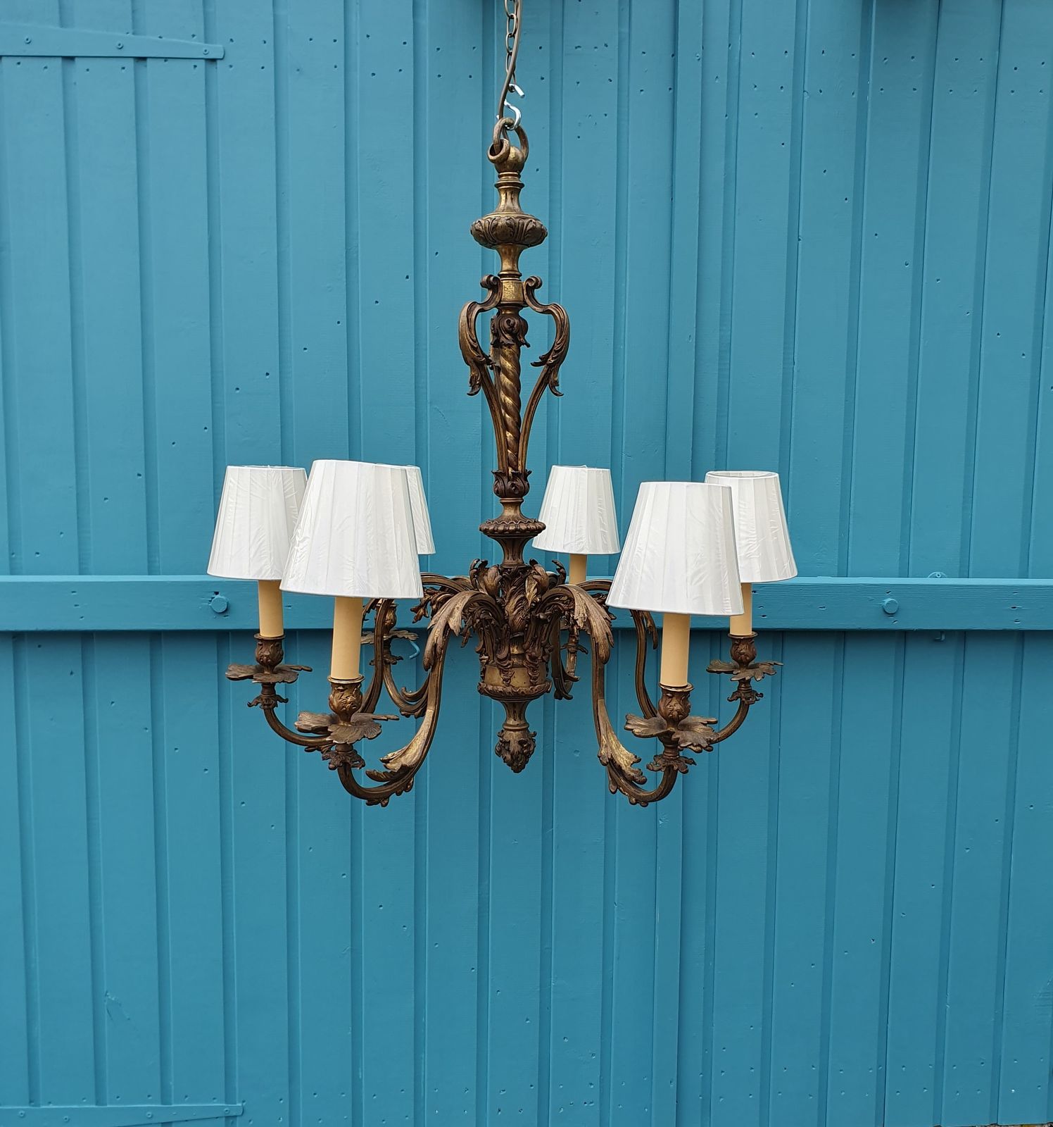 6 Arm Large Brass Chandelier French 30"