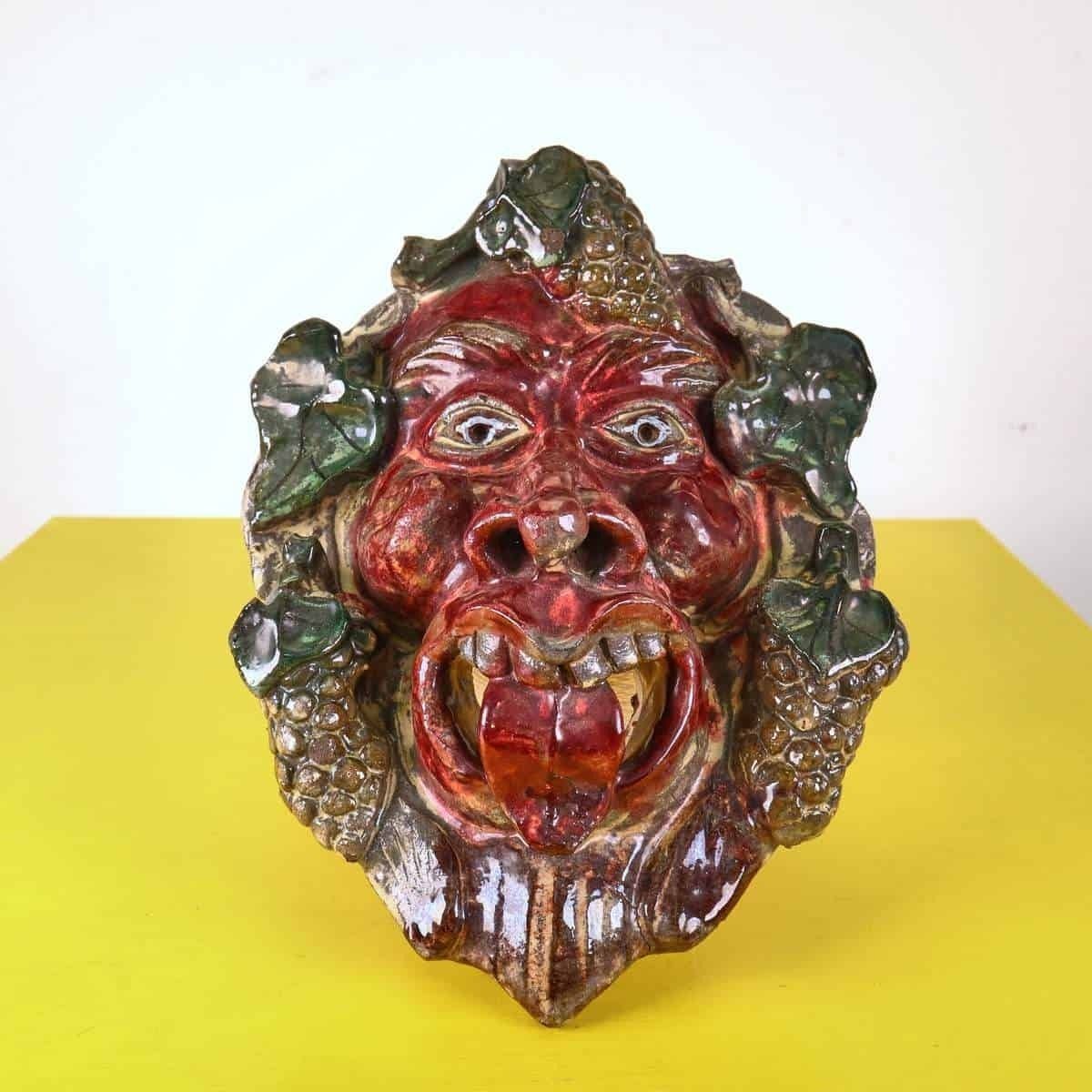 Bacchus Mask Sculpture In Ceramic By Seminara Paolo Condurso
