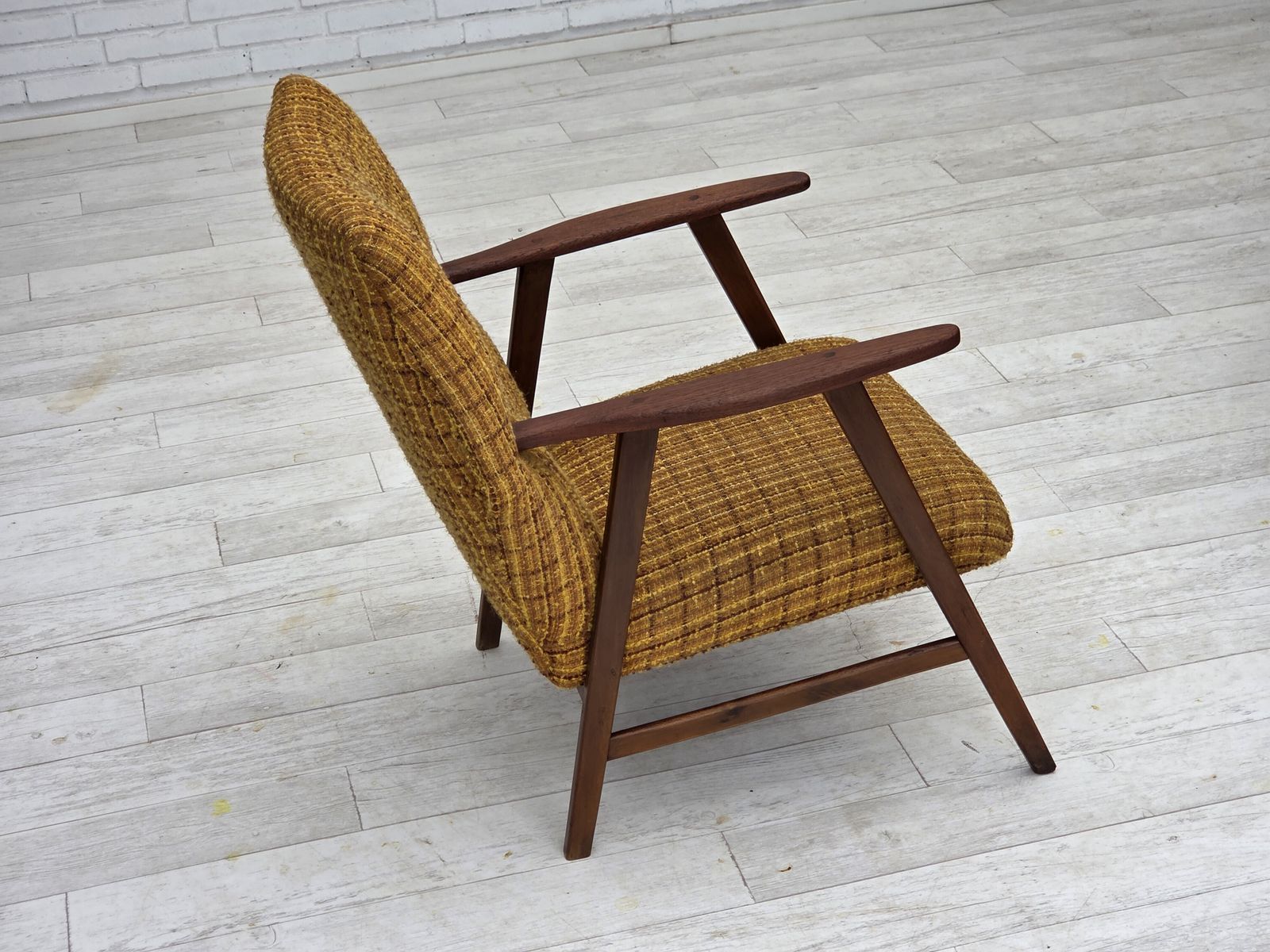 1960s, Danish Armchair, Furniture Wool Fabric, Teak Wood, Oak Wood. photo vinterior