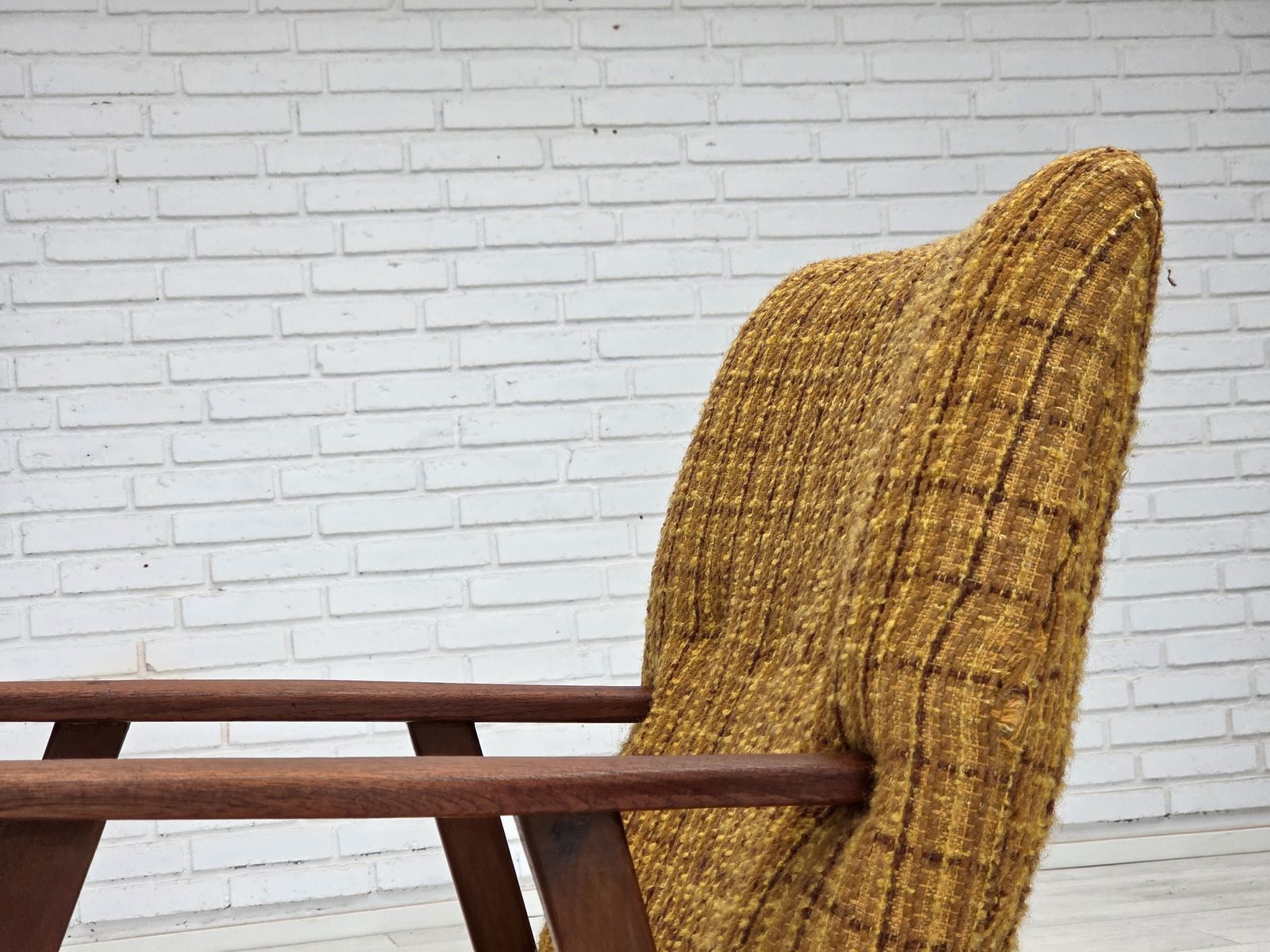 1960s, Danish Armchair, Furniture Wool Fabric, Teak Wood, Oak Wood. photo buy