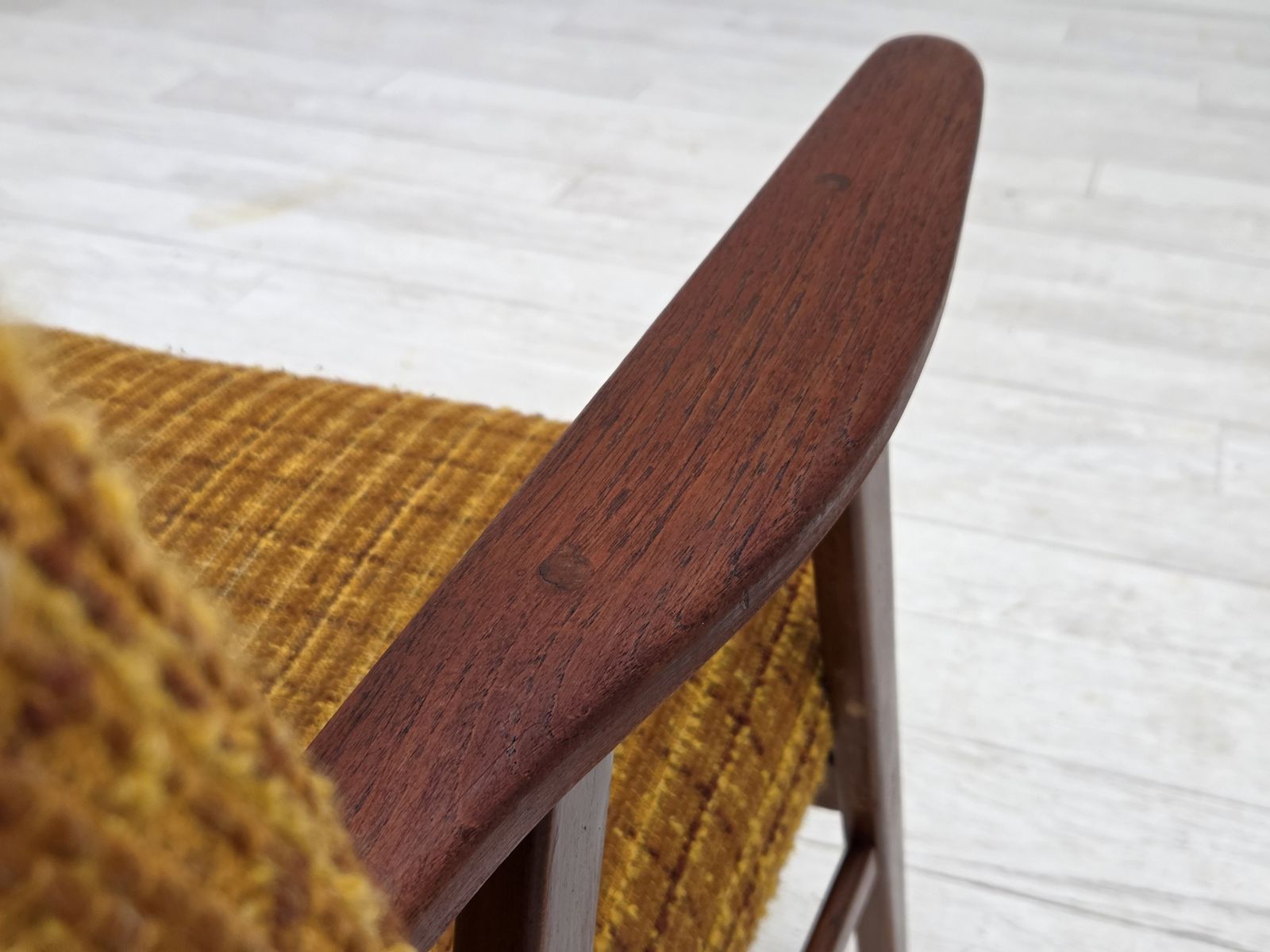 photo buy 1960s, Danish Armchair, Furniture Wool Fabric, Teak Wood, Oak Wood.