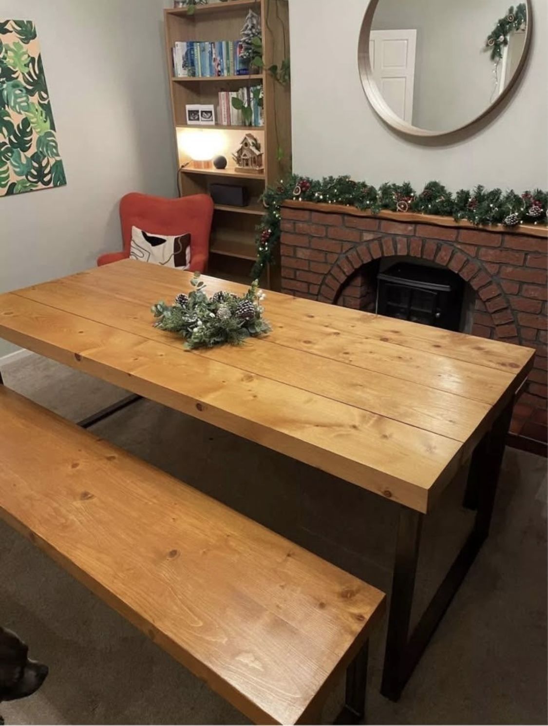 2m Wooden Dining Table & Benches With Metal Legs. Industrial photo for sale