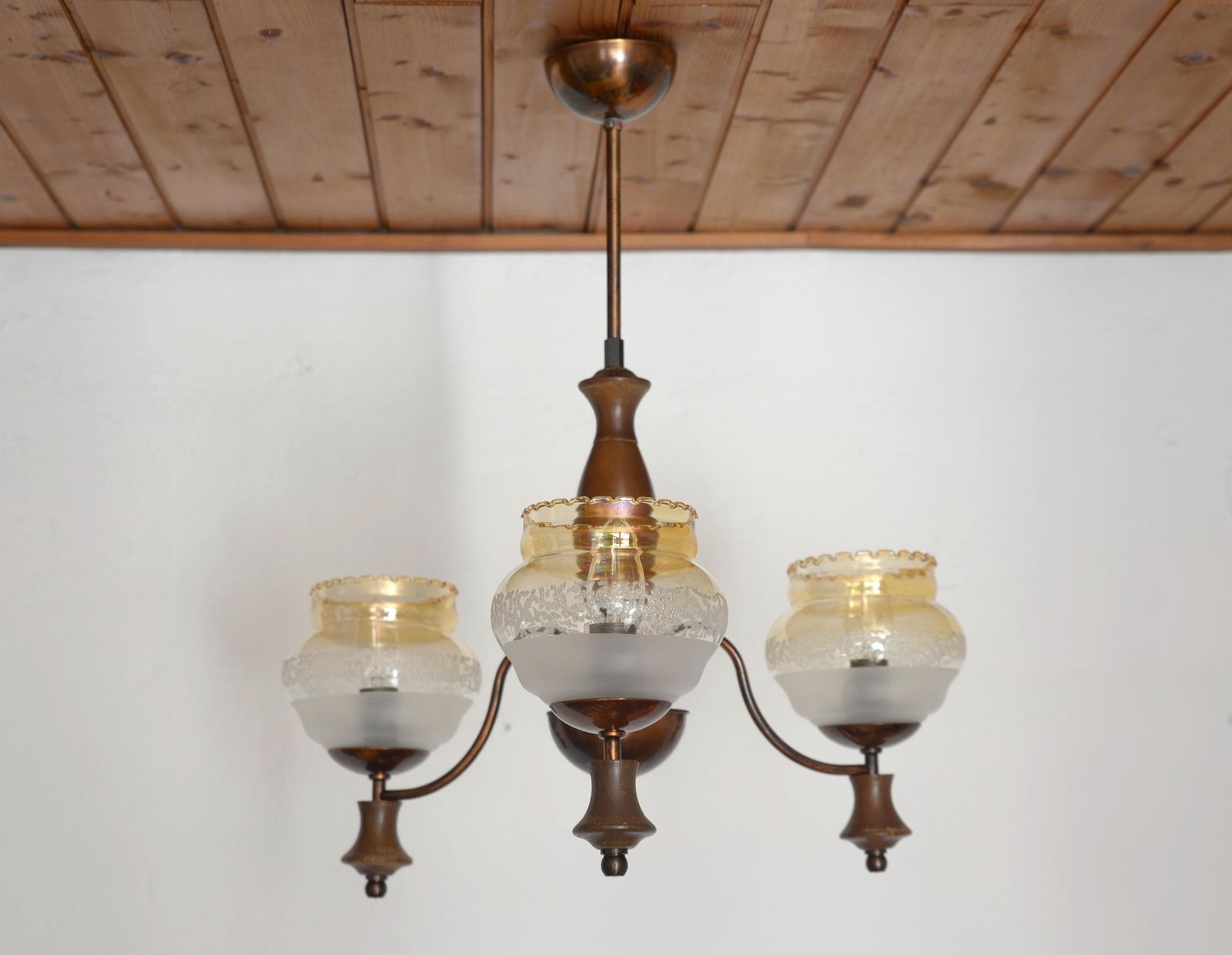 Vintage Pendant Light  / Mid Century Rustic Lamp / Wooden Hanging Lamp / Colonial Chandelier From 1970's photo furniture