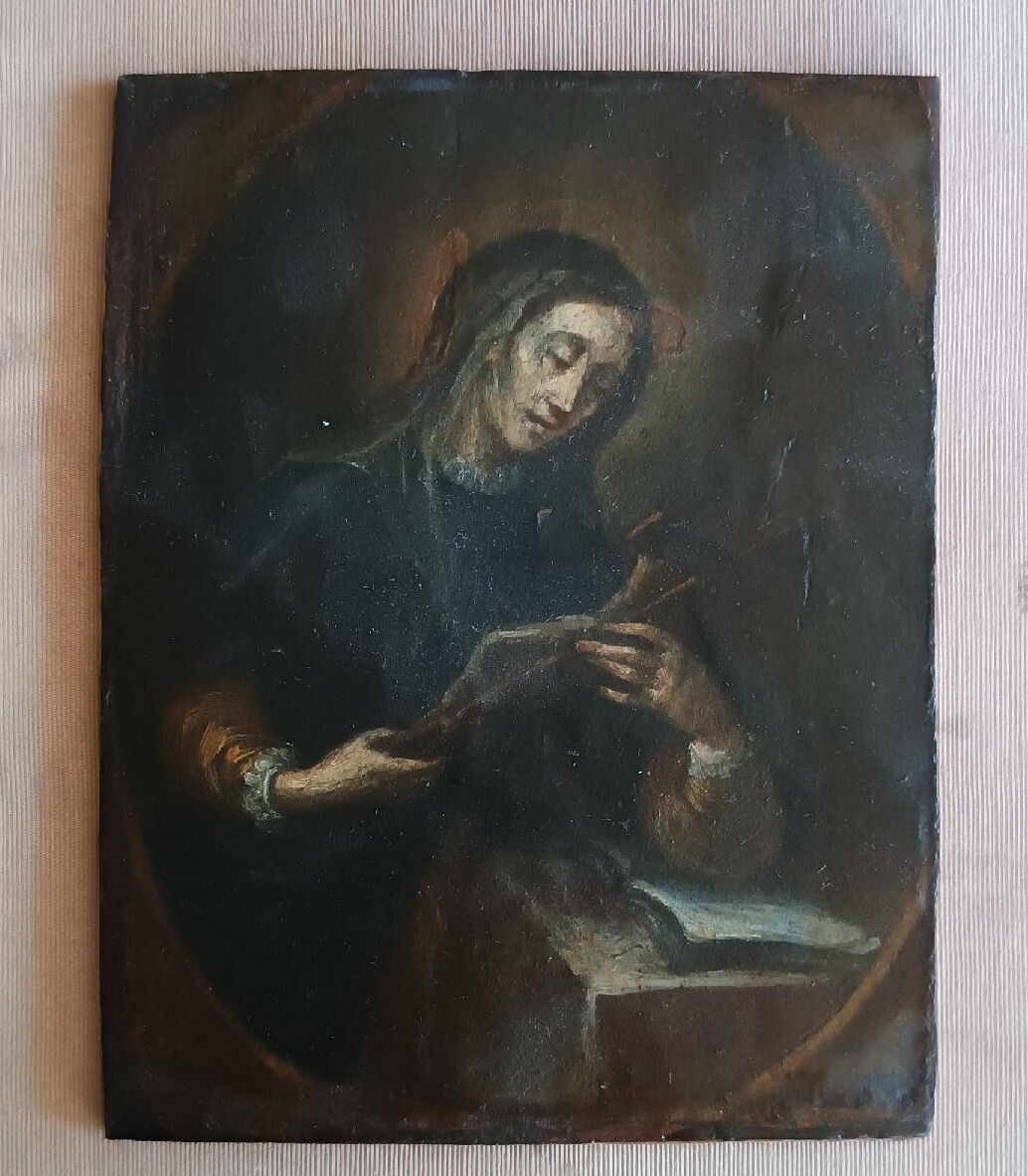Antique Small Painting On Wood Depicting A Saint Carrying A Crucifix   Italian School, 15th Century photo furniture