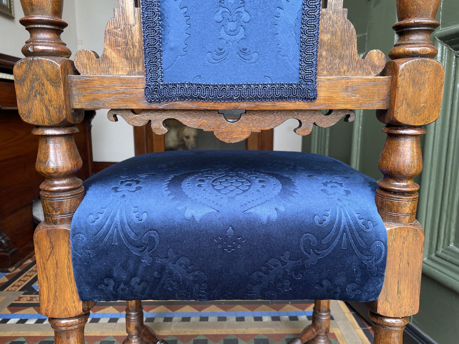 Furniture 1922 Jacobean Style Hall Chair From Taymouth Castle, Scotland photo