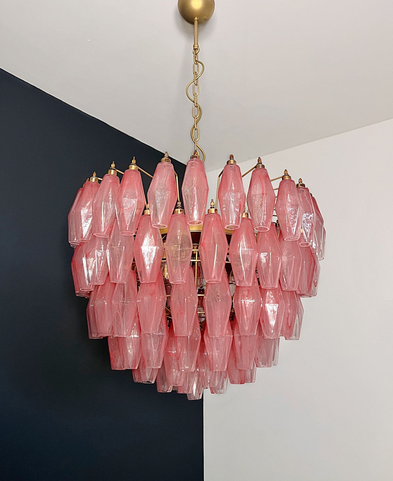 Amazing Murano Glass Candelier – 111  Pink Alabaster Poliedri photo vinterior
