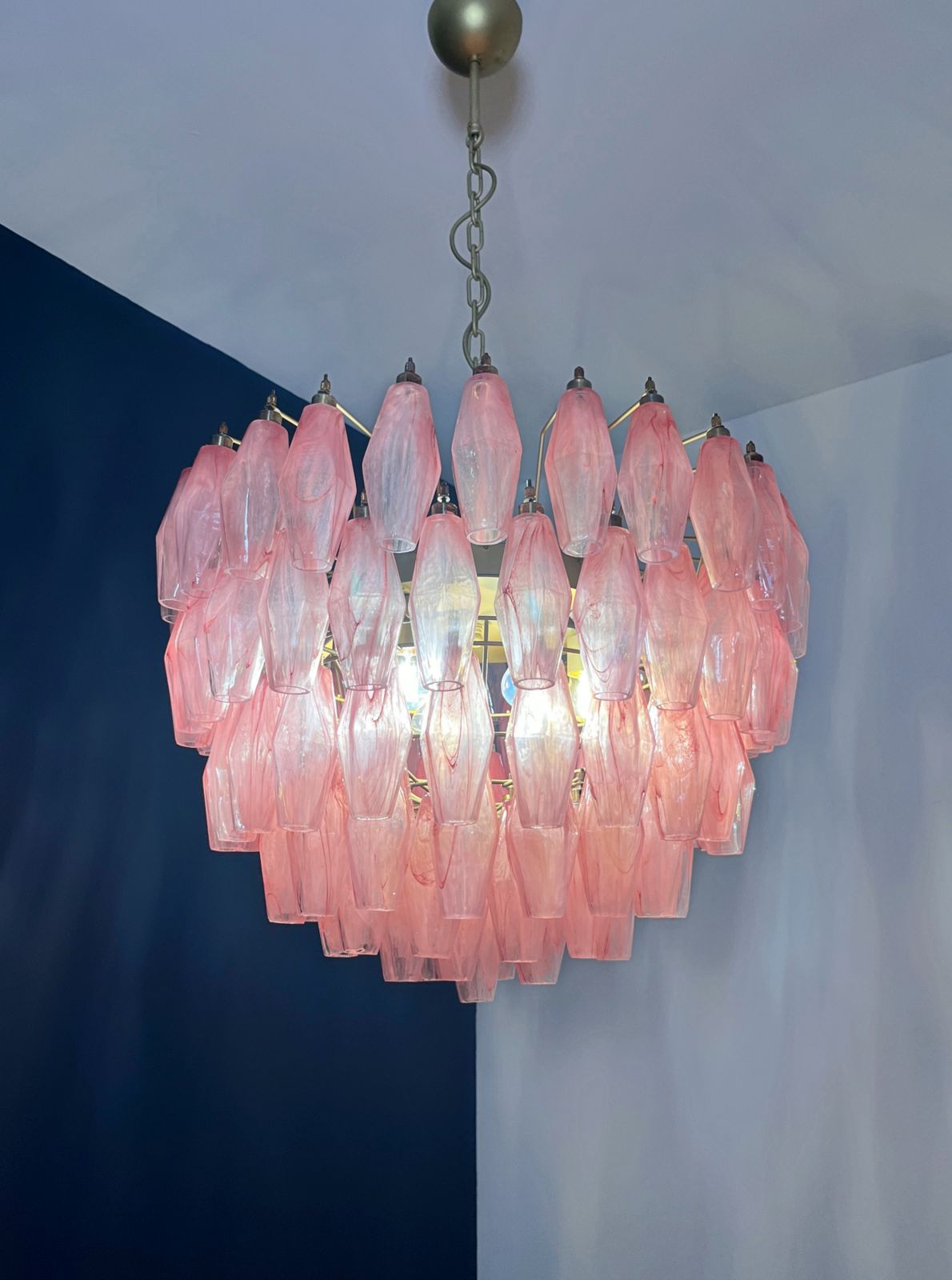 Amazing Murano Glass Candelier – 111  Pink Alabaster Poliedri photo vintage
