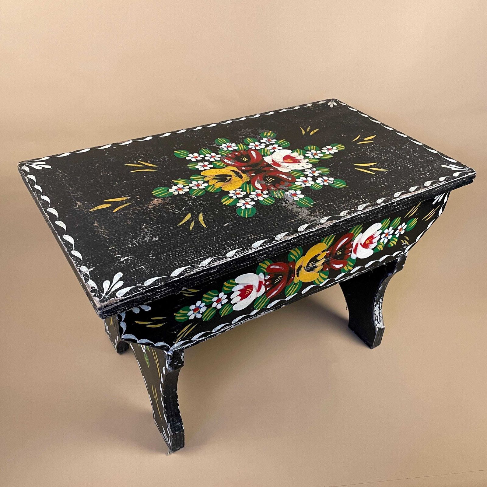 Antique Wooden Hand Painted Wood Table Storage Bedside Patterned Canal Boat Furniture Rectangle Retro Sewing Box Small Coffee Table Handmade photo buy