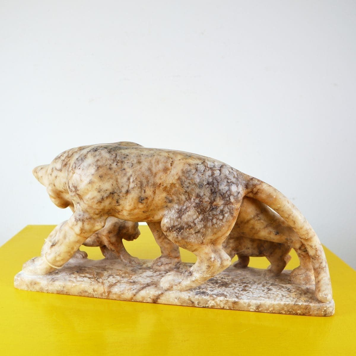 Marble Sculpture Statue Of A Feline With Cubs photo vintage