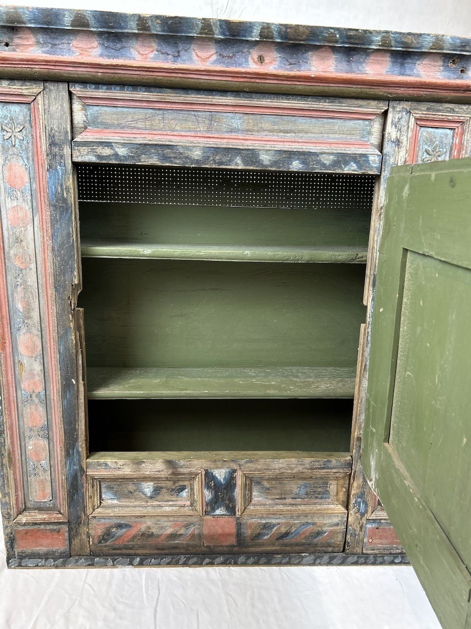 Antique Painted Swedish Wooden Wall Cupboard photo for sale