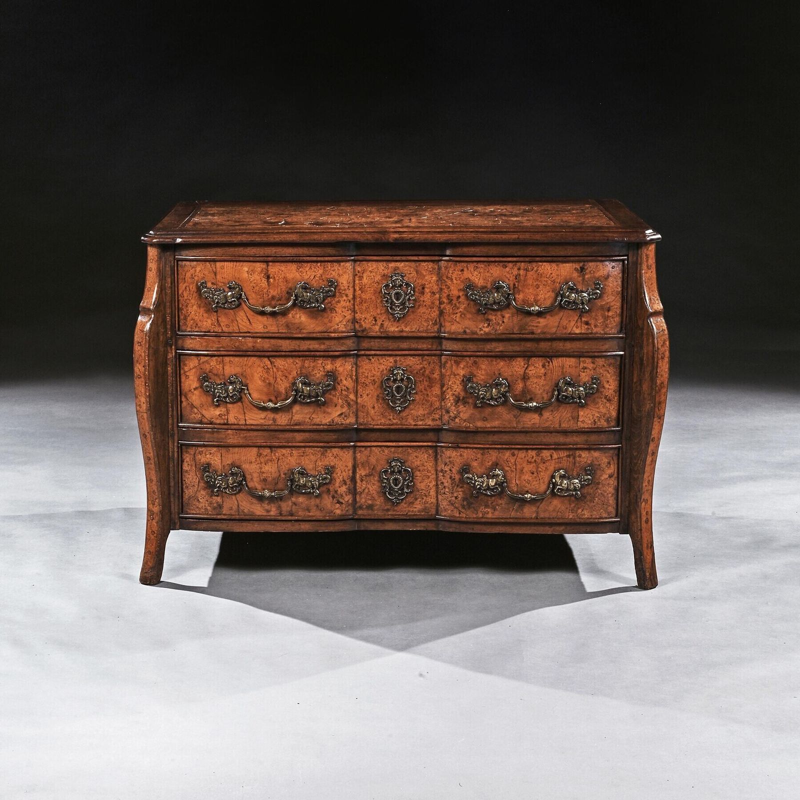 Rare Early 18th Century Louis XV Provincial Burr Elm Mazarin Commode